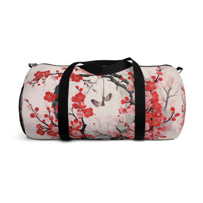 Cherry Blossom Delight: Duffel Bag Adorned with Intricate Flower Drawings and Artistry