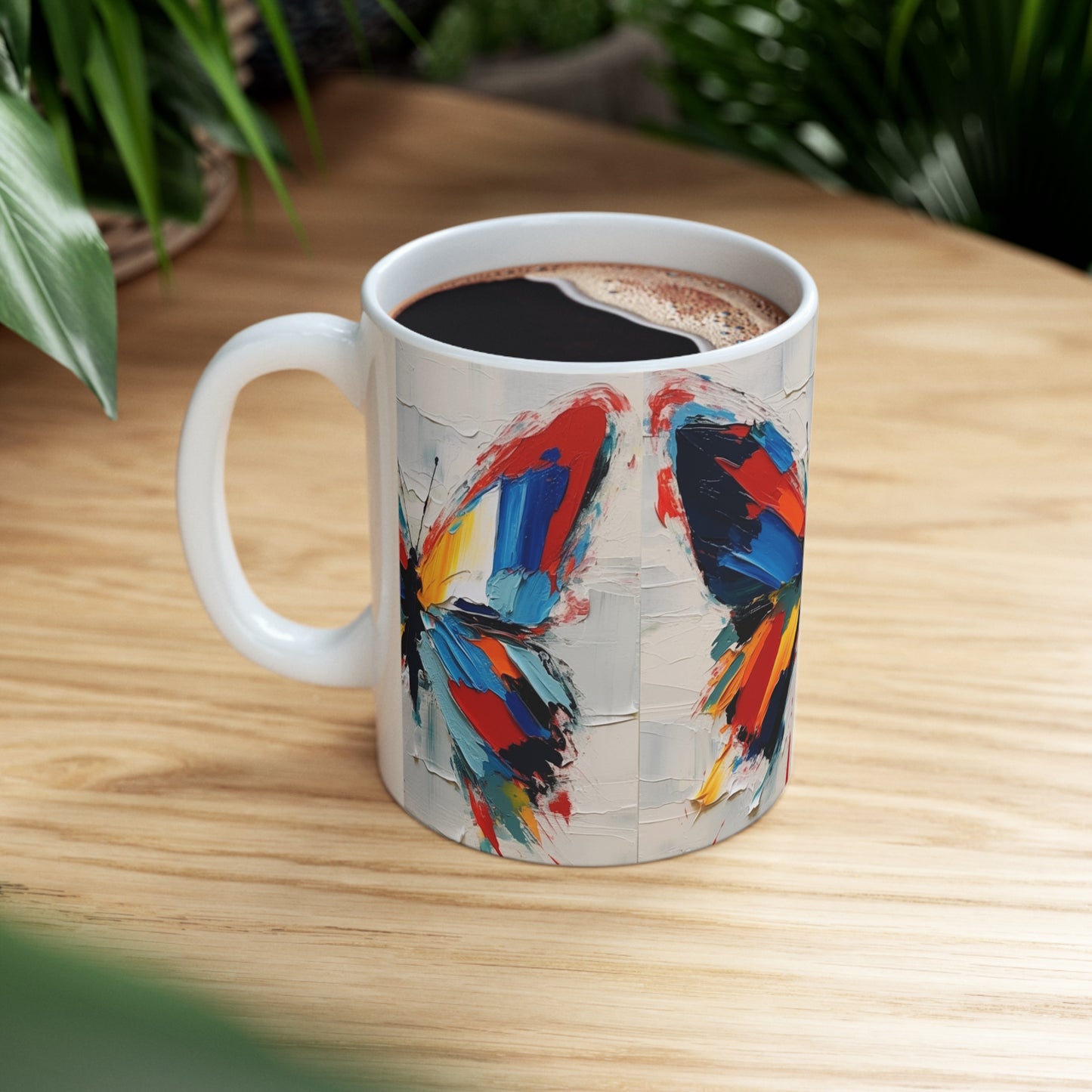 Abstract Butterfly Art on Ceramic Mug: A Contemporary Twist to Classic Symbolism