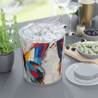 Abstract Ice Bucket with Tongs for Art Lovers: Butterfly-Inspired Delight