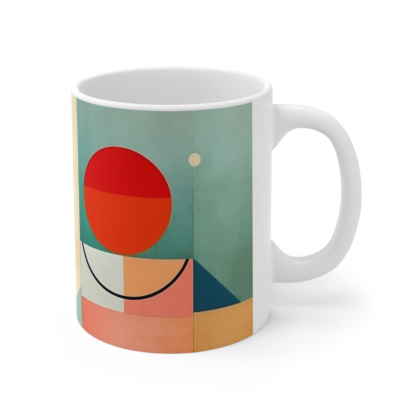 Abstract Geometric Fusion: Modern Art Mug Inspired by Atomic Age Design
