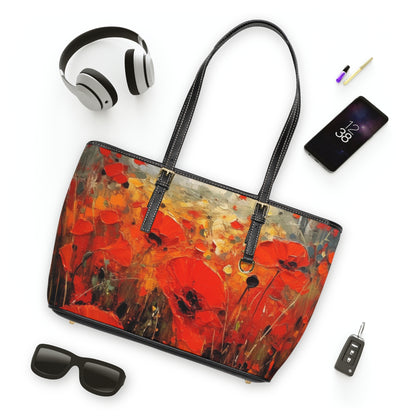 Whimsical Poppy Art on PU Leather Shoulder Bag