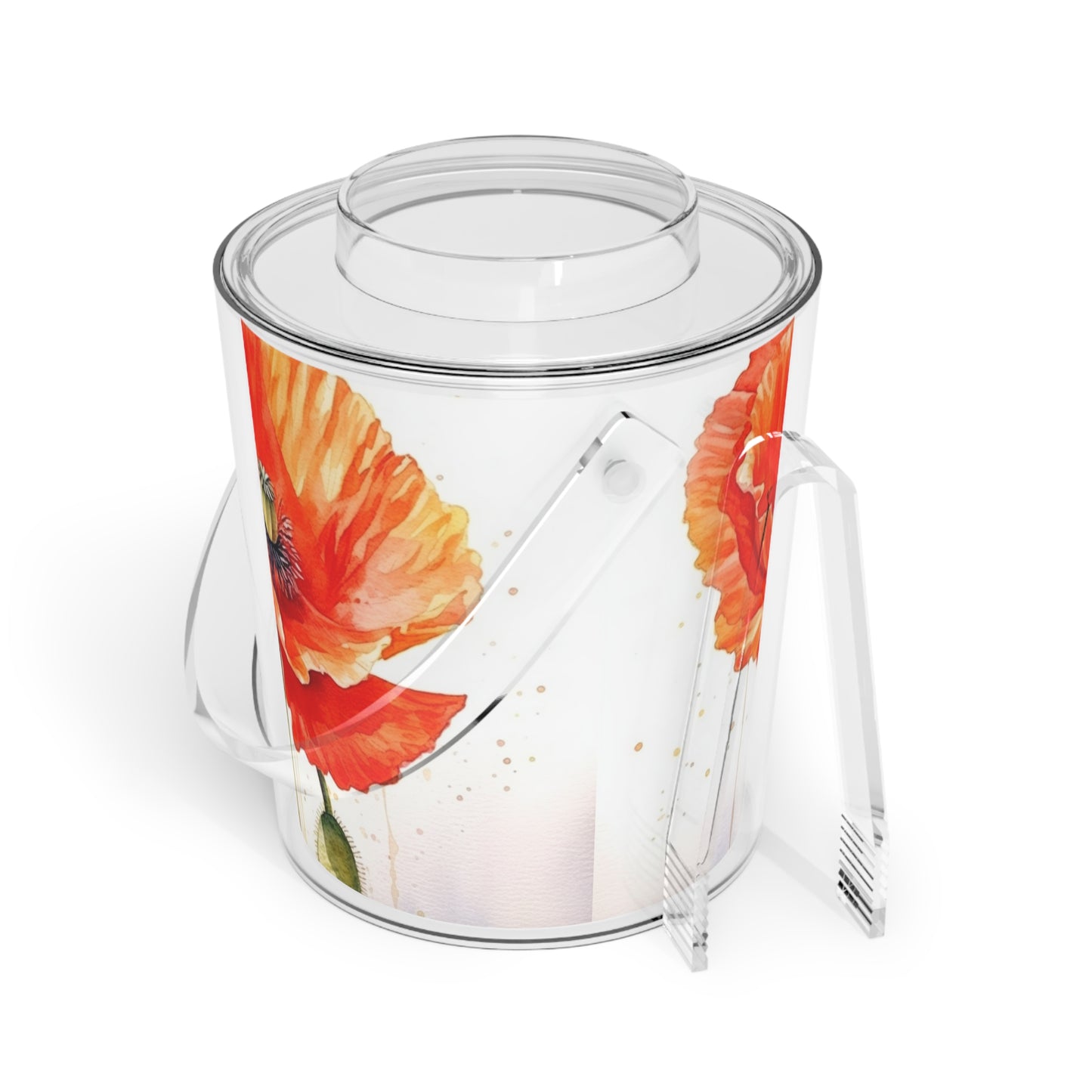 Watercolor Poppy Garden Ice Bucket with Tongs: Unleash the Beauty of Nature