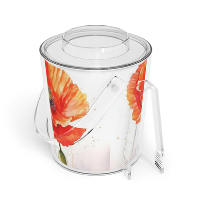 Watercolor Poppy Garden Ice Bucket with Tongs: Unleash the Beauty of Nature