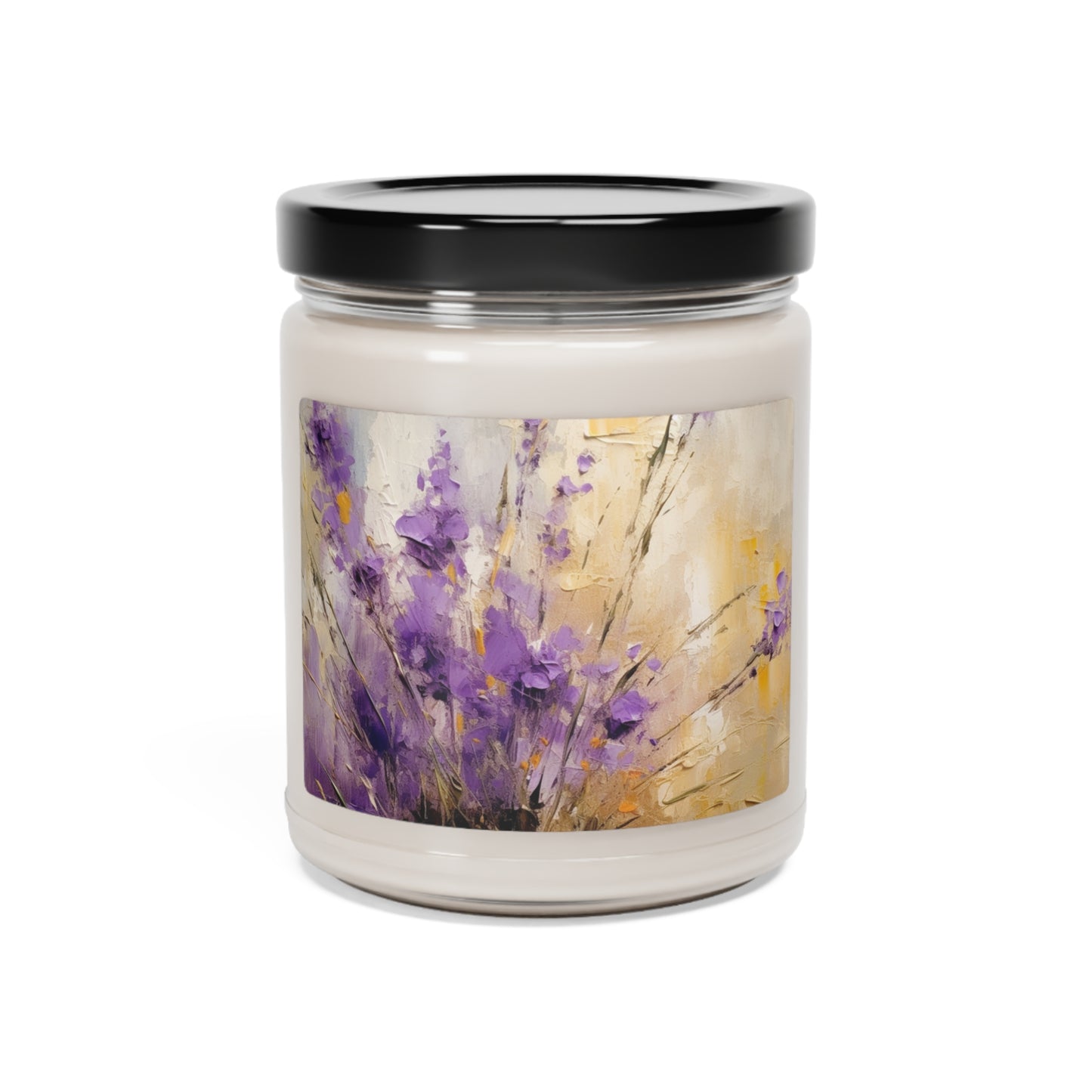 Expressive Lavender Drawing on Scented Soy Candle: A Symphony of Colors and Petals