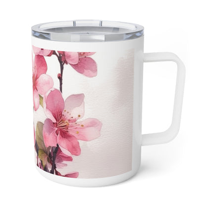 Artistic Flourish: Floral Watercolor Cherry Blossom Insulated Coffee Mug