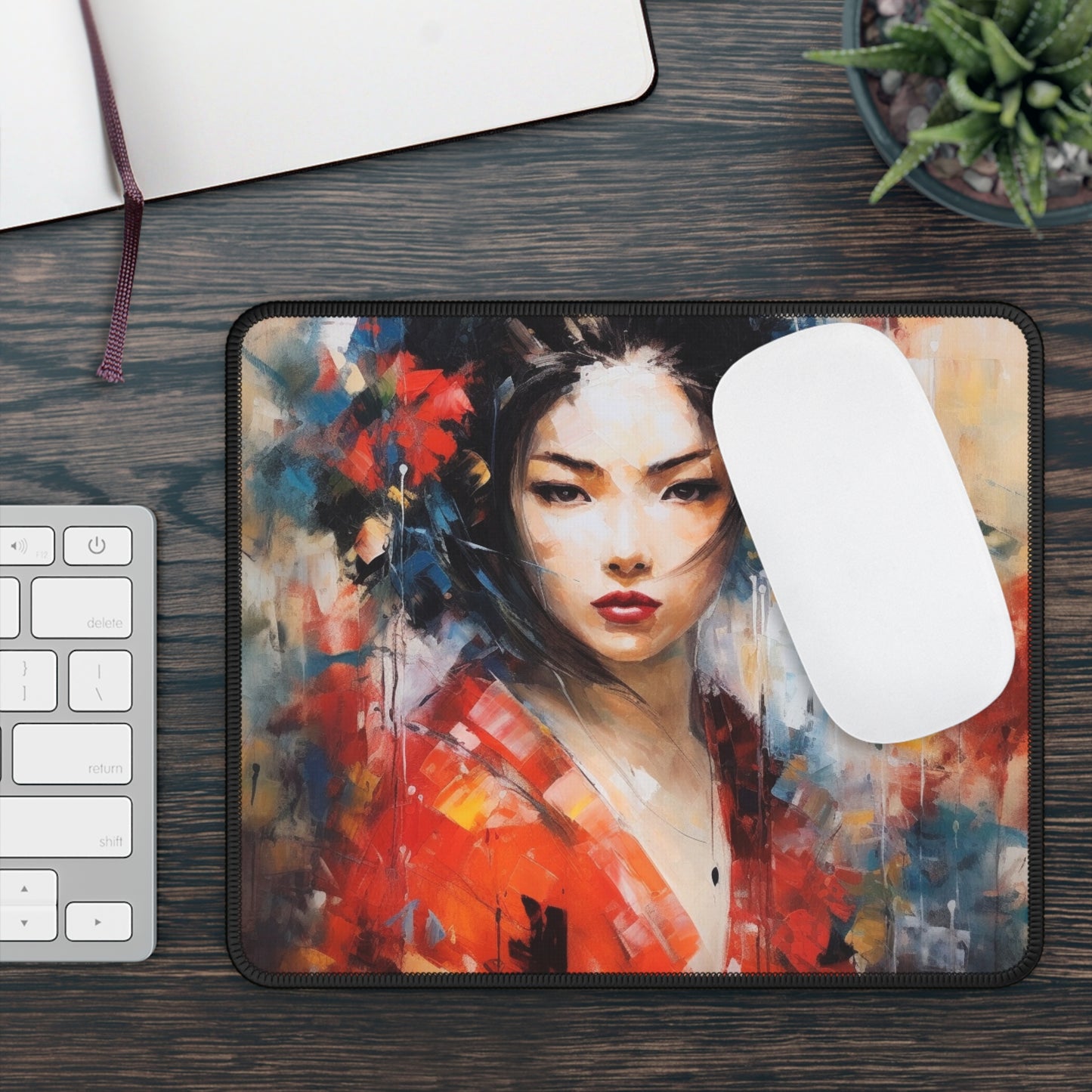 Abstract Geisha Art Gaming Mouse Pad: Captivating Brushstrokes in a Japanese Aesthetic