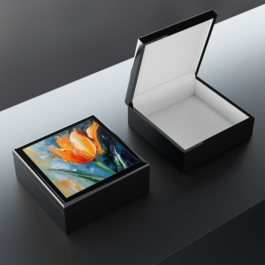 Orange Tulip Magic on Jewelry Box: A Blossoming Artistic Delight