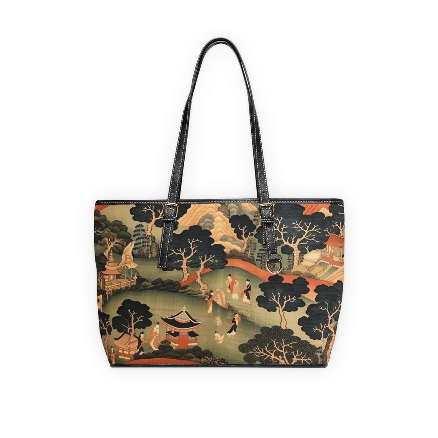 Tapestry Treasures: Japanese-inspired PU Leather Shoulder Bag for Art Lovers