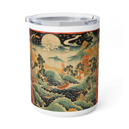 Harmony of the Elements: Japanese Tapestry-Inspired Insulated Coffee Mug, 10 oz