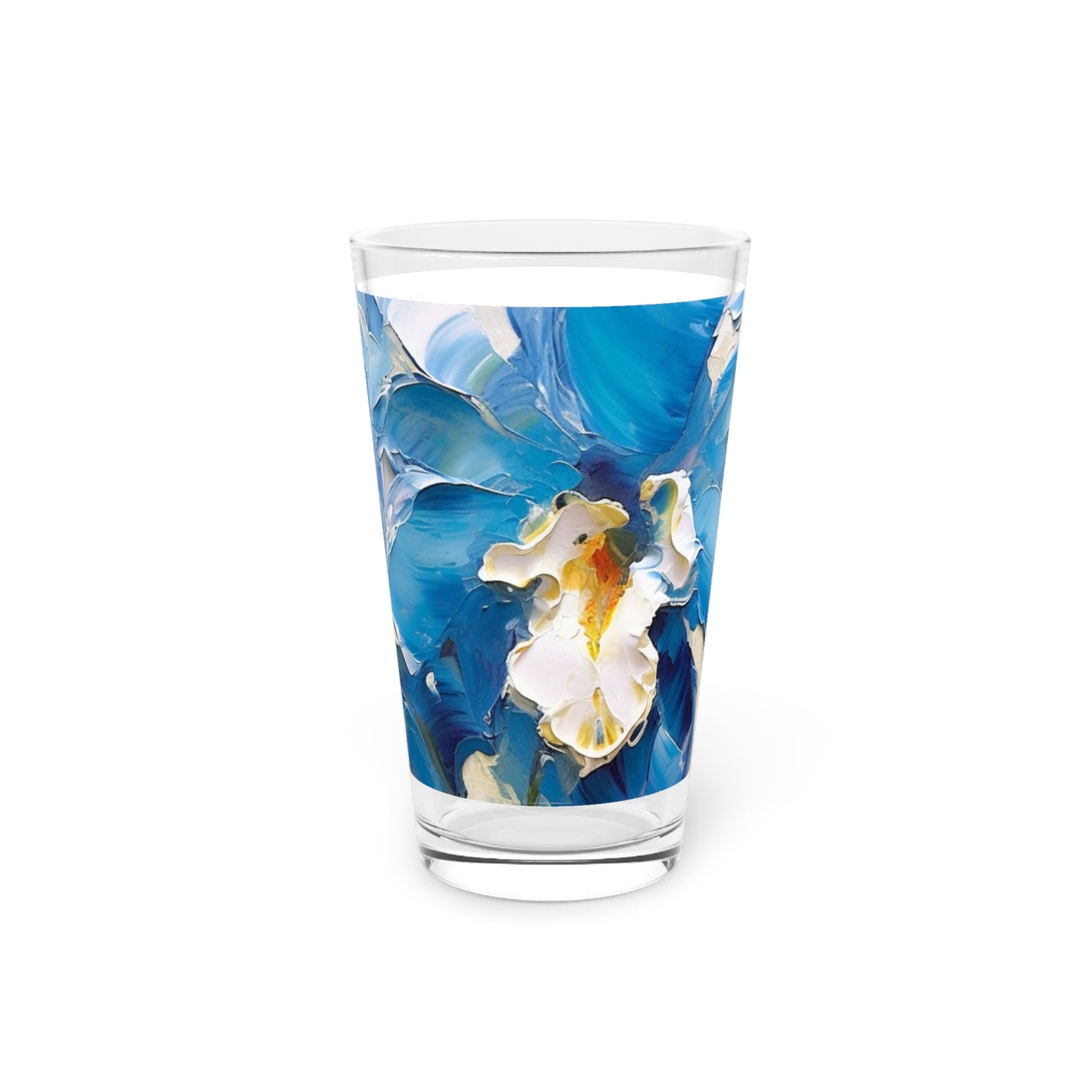 Embrace Artistic Expression with Blue Orchid Abstract Painting Pint Glass