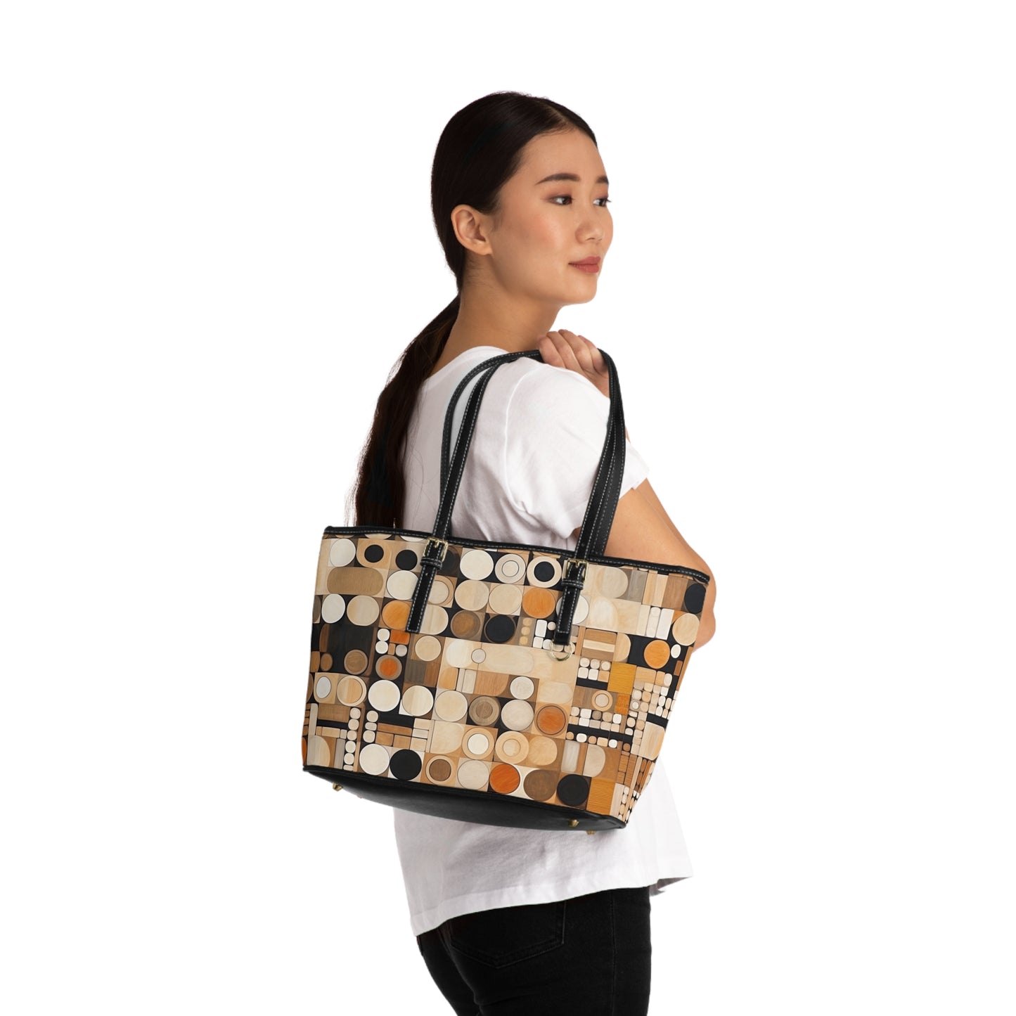 Earthy Simplicity: Geometric Inspired PU Leather Shoulder Bag