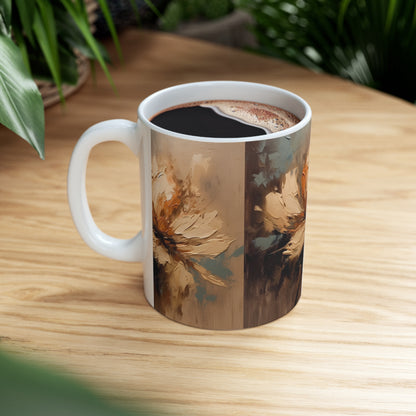 Ceramic Mug with Abstract Tan Hua Drawing: A Harmonious Blend of Art and Functionality