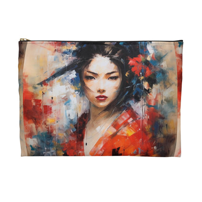 Abstract Geisha Art Accessory Pouch: Captivating Brushstrokes in a Japanese Aesthetic