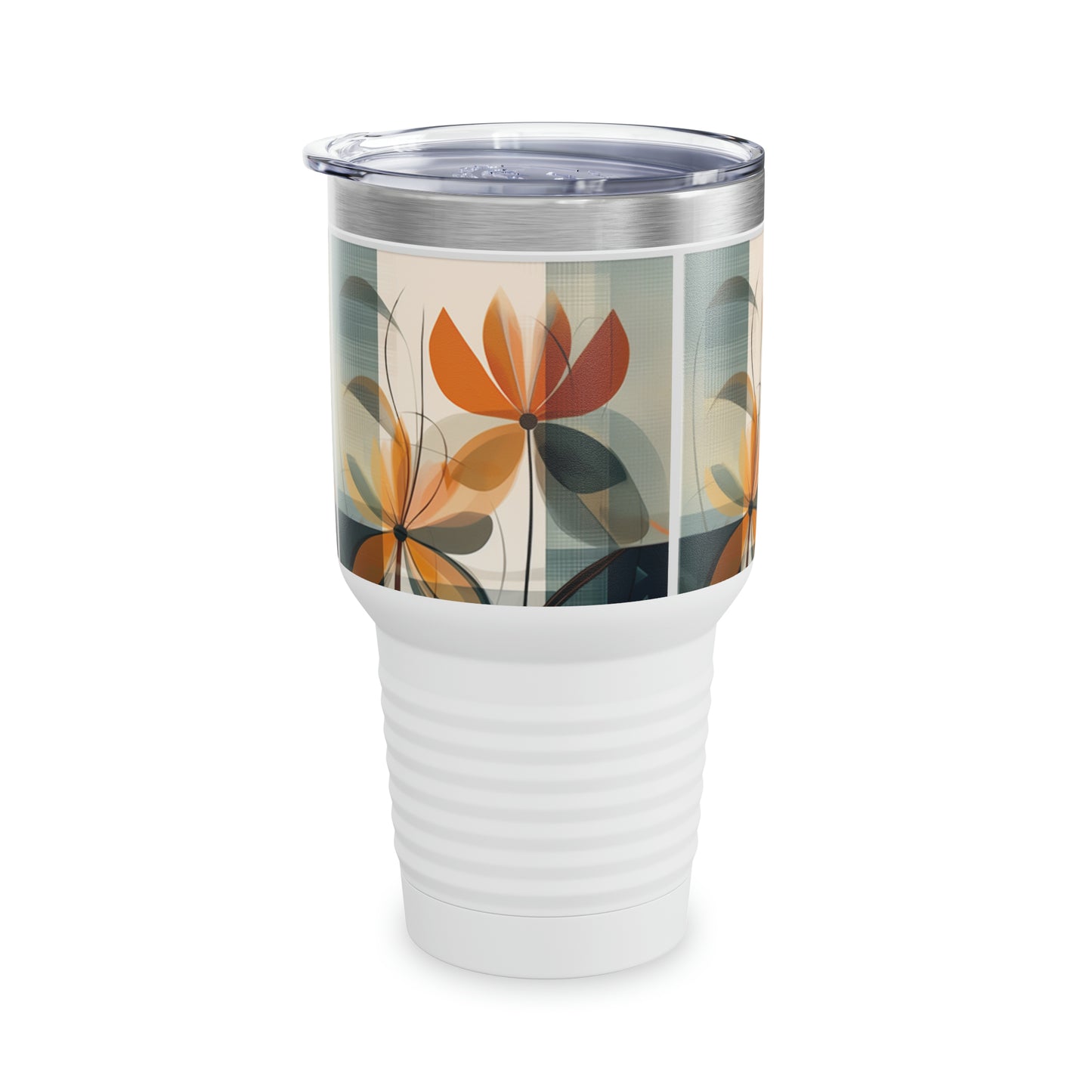 Botanical Chic: Flower Drawings and Minimalist Ringneck Tumbler Design with Midcentury Flair