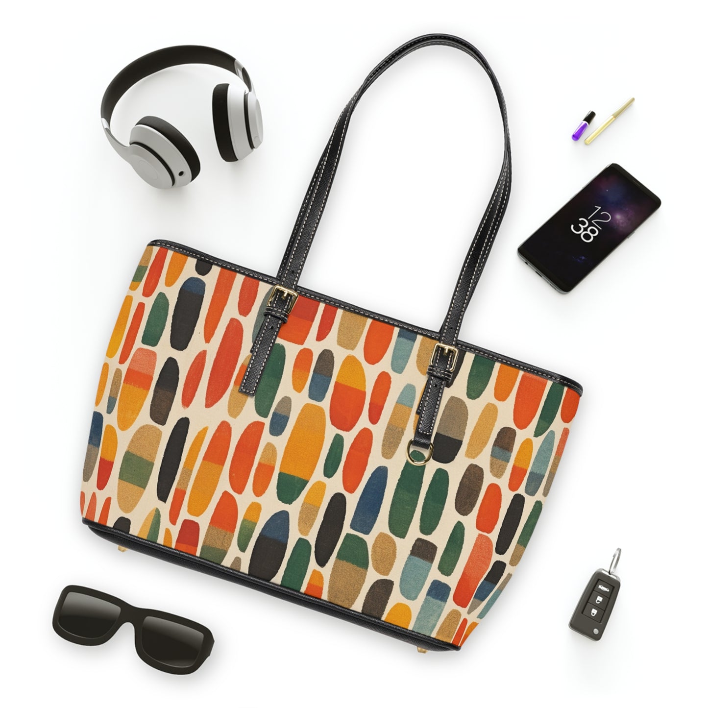 Artistic Fusion: Vibrant Shapes PU Leather Shoulder Bag