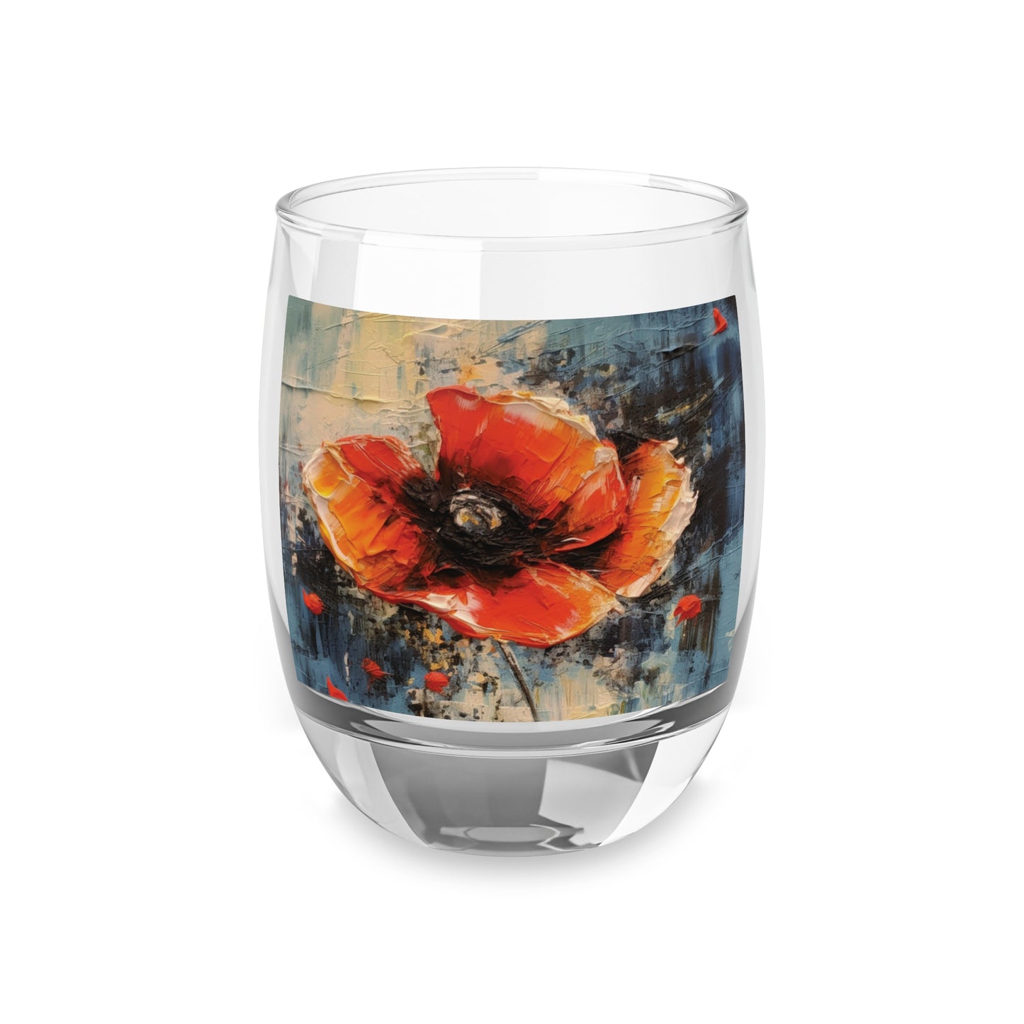 Poppy Elegance: Whiskey Glass with Delicate Flower Drawings