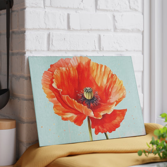 Watercolor Poppy Garden Glass Cutting Board: Unleash the Beauty of Nature