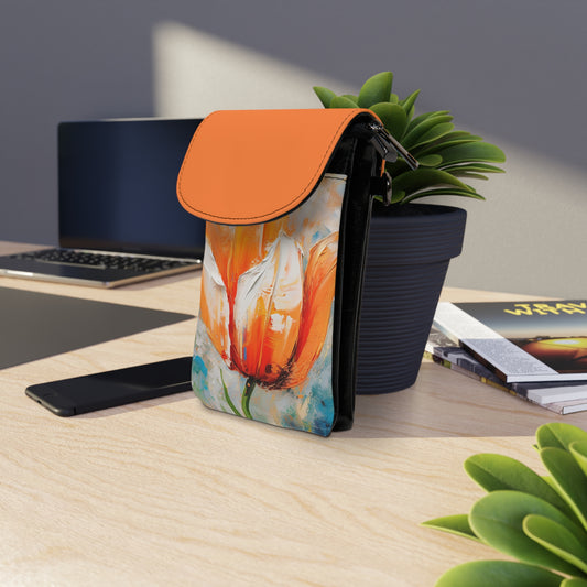 Small Cell Phone Wallet with Vibrant Orange Tulip: Embrace the Beauty of Nature