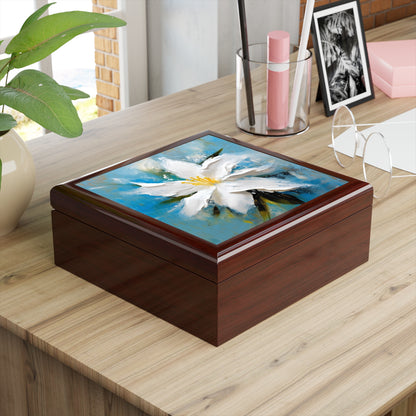 Ethereal Elegance: Jewelry Box featuring an Abstract Oil Painting of Jasmine