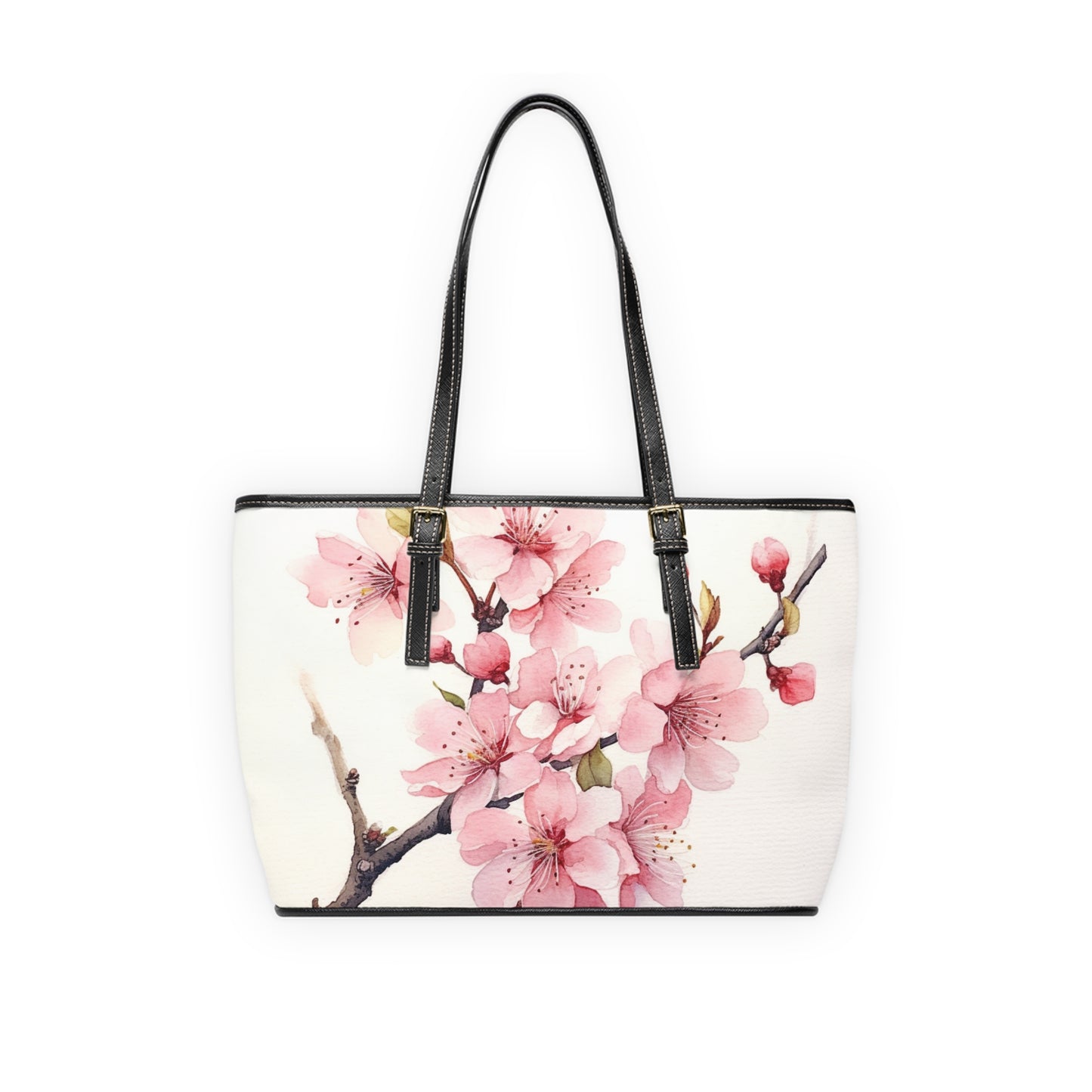 Watercolor Cherry Blossom PU Leather Shoulder Bag