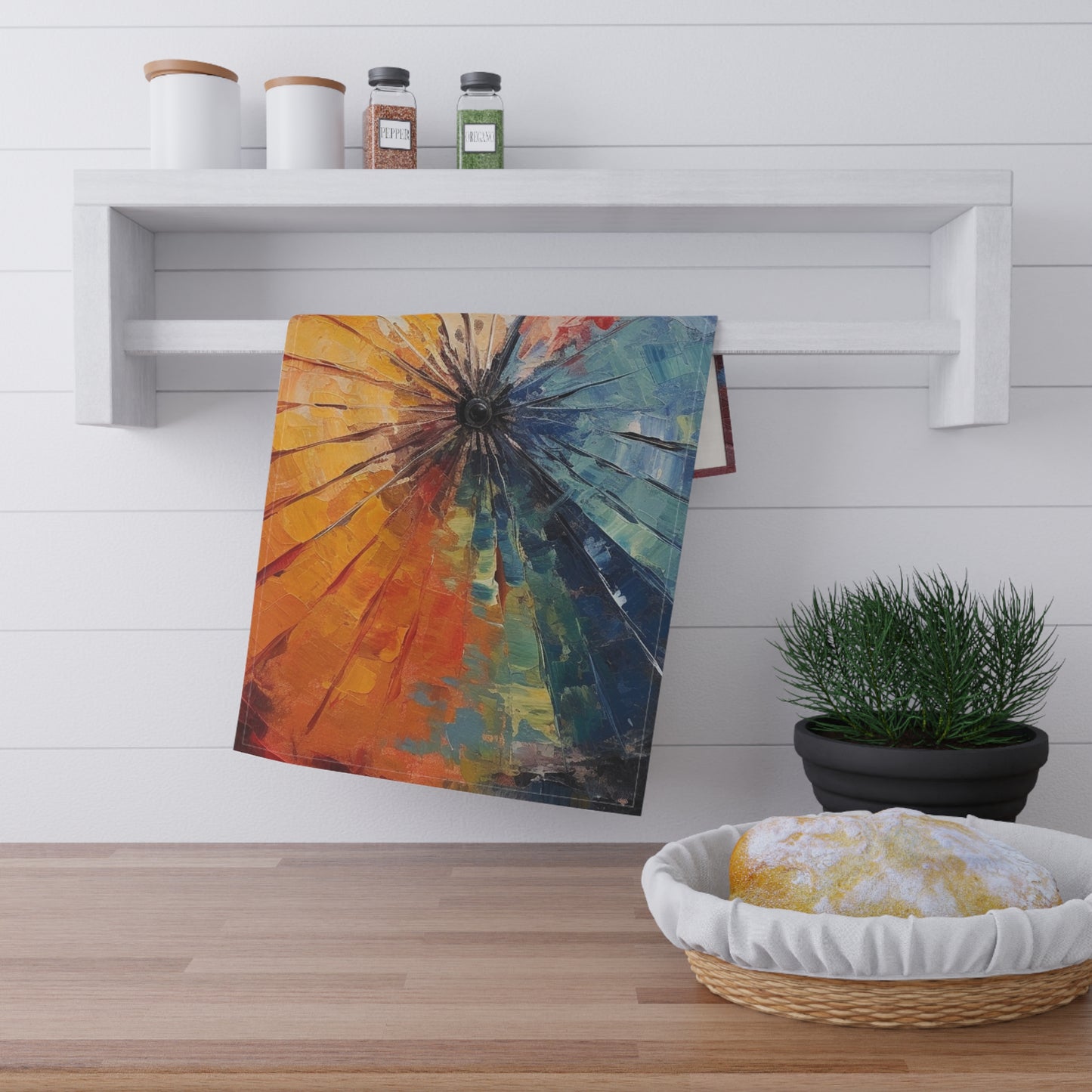 Abstract Art Kitchen Towel: Japanese Umbrella, A Reflection of Creativity