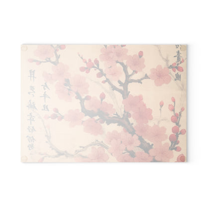 Floral Fusion: Glass Cutting Board Merging Cherry Blossom Beauty and Artistic Flower Drawings