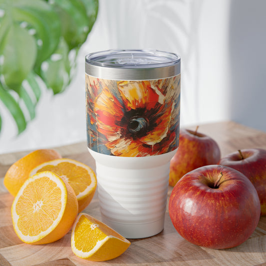 Poppy Symphony: Ringneck Tumbler with Abstract Floral Artwork