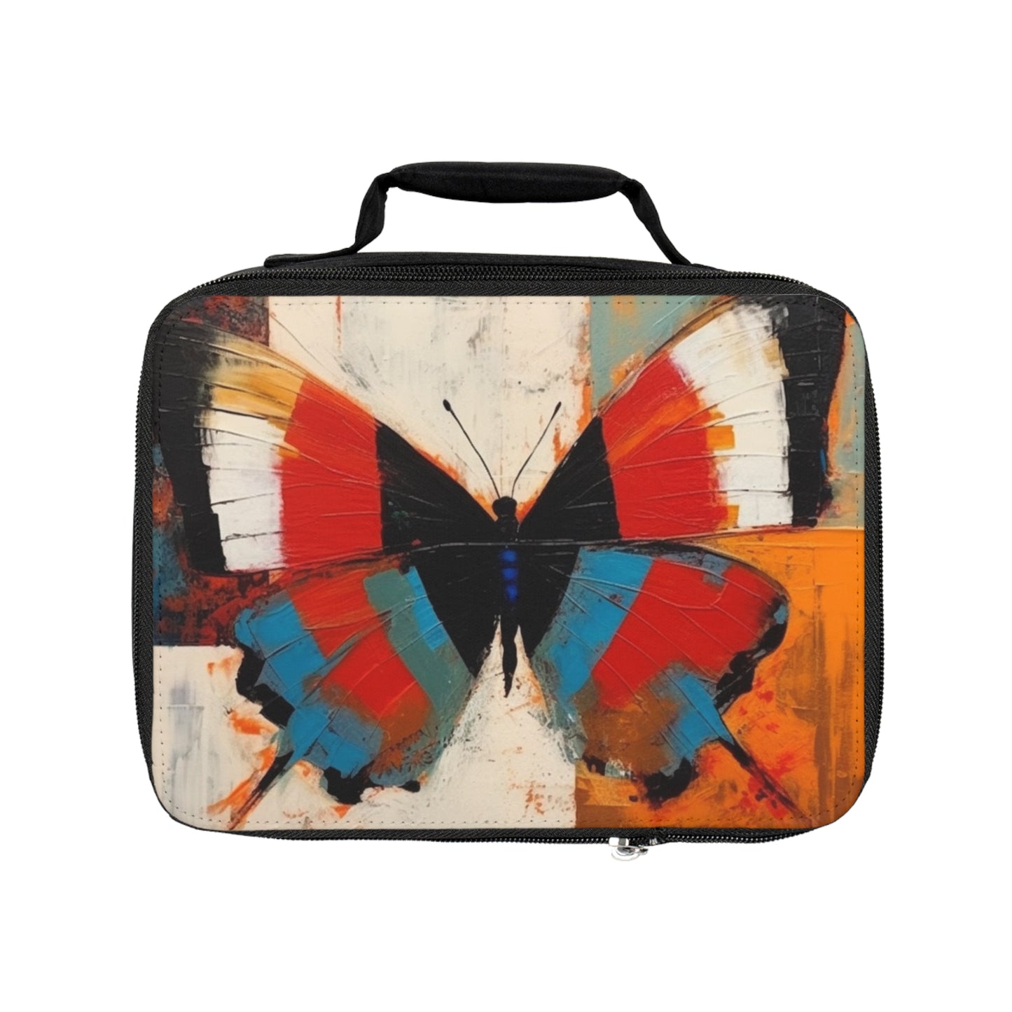 Bauhaus-Inspired Butterfly Symphony: Lunch Bag with Vibrant Colors and Intricate Details