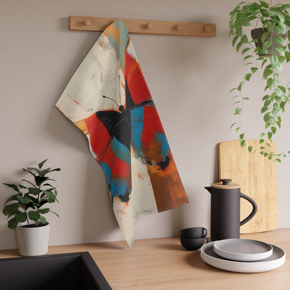 Bauhaus-Inspired Butterfly Symphony: Kitchen Towel with Vibrant Colors and Intricate Details