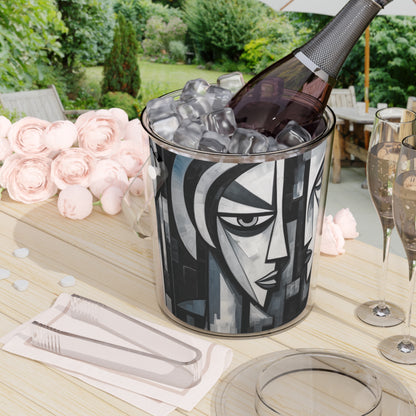 Cubist Paintings Ice Bucket with Tongs: Captivating Brush Strokes in Every Refreshing Drink