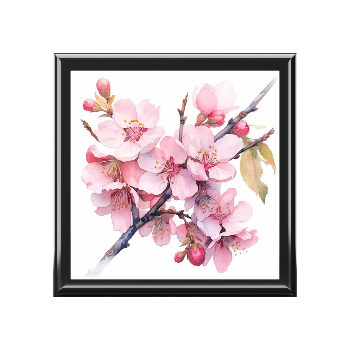 Whimsical Delight: Watercolor Cherry Blossom Tree Jewelry Box