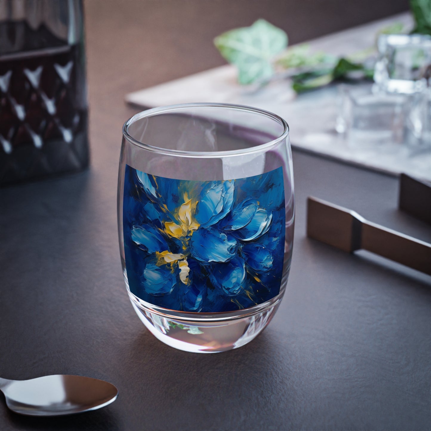 Abstract Wallpaper Whiskey Glass: Immersive Floral Beauty with Blue Orchid Motif