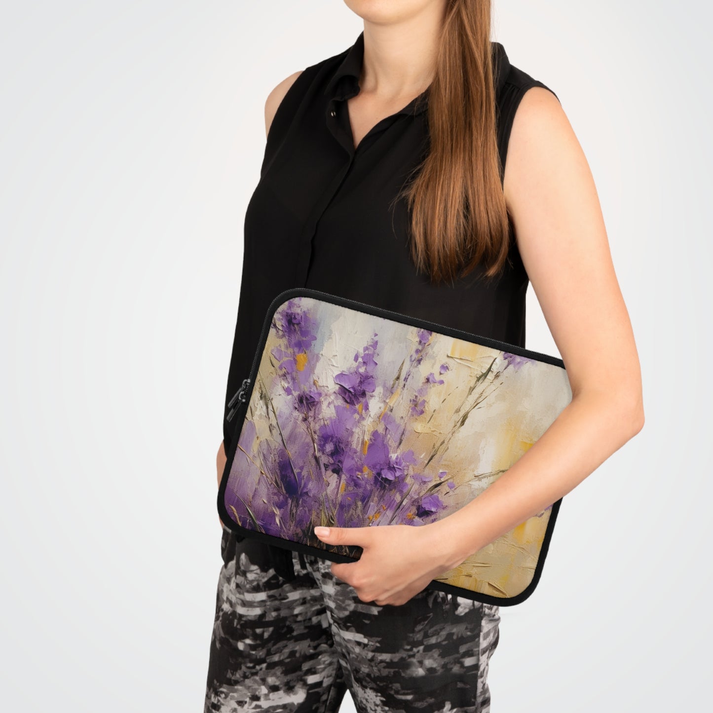 Expressive Lavender Drawing on Laptop Sleeve: A Symphony of Colors and Petals