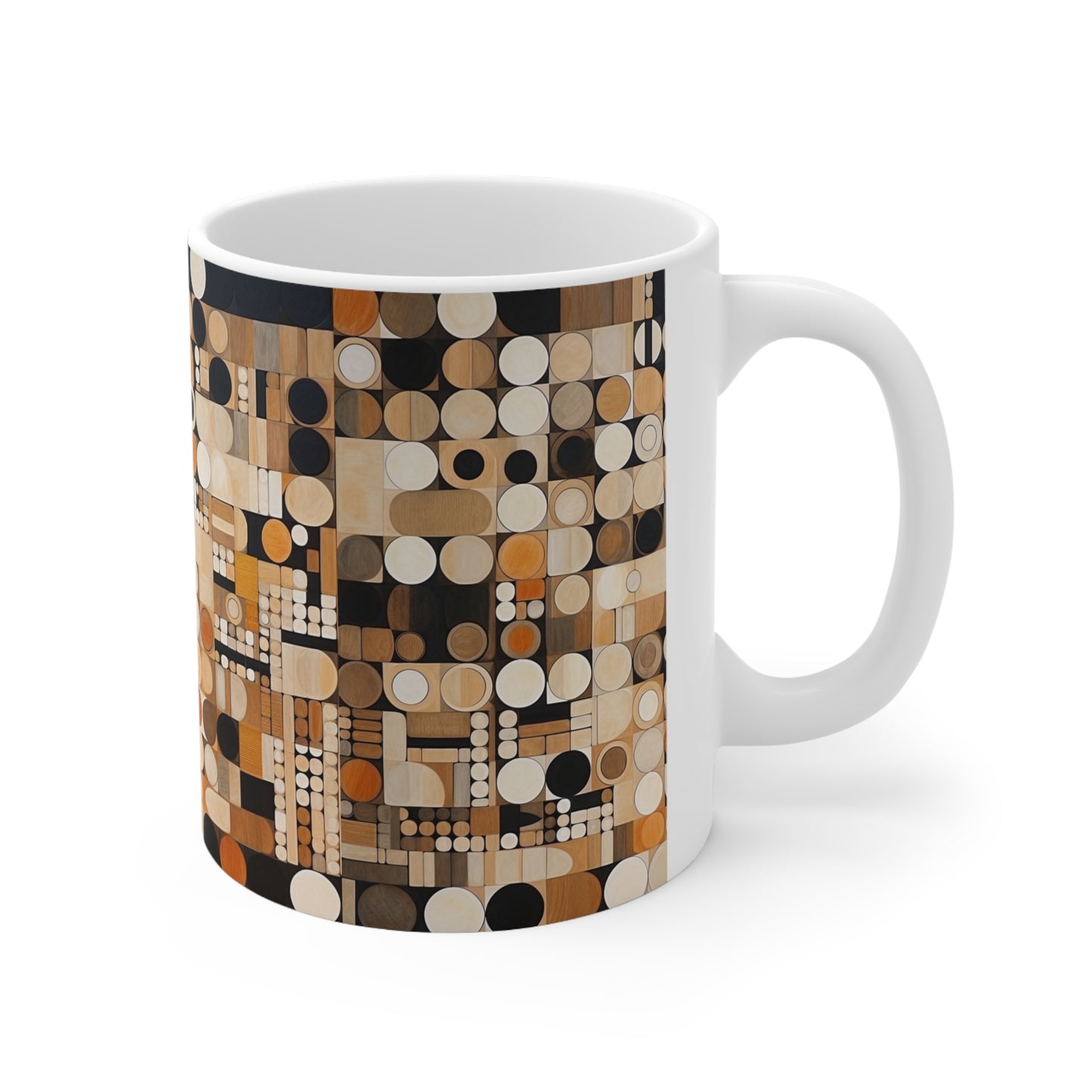 Earthy Grid Ceramic Mug: Graphic Black and White with Earthy Palette