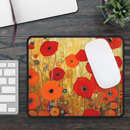 Floral Symphony: Gaming Mouse Pad showcasing Gustav Klimt's Poppies in Art Nouveau