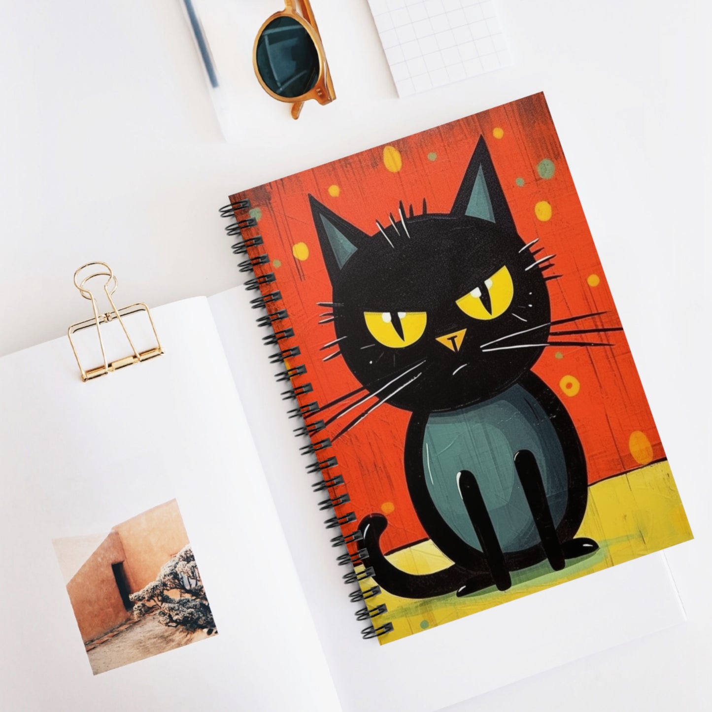 Fashionably Retro Feline: Midcentury Modern Spiral Notebook with a Vintage Cat-Inspired Flair