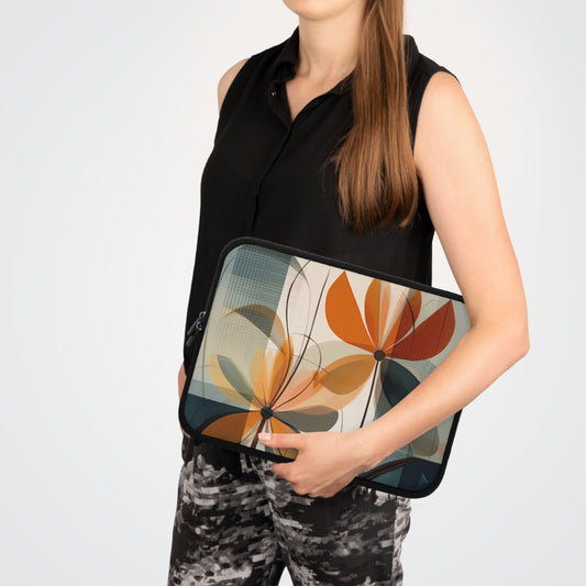 Botanical Chic: Flower Drawings and Minimalist Laptop Sleeve Design with Midcentury Flair