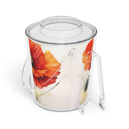 Stunning Poppy Flower Watercolor Ice Bucket with Tongs: A Blossoming Experience