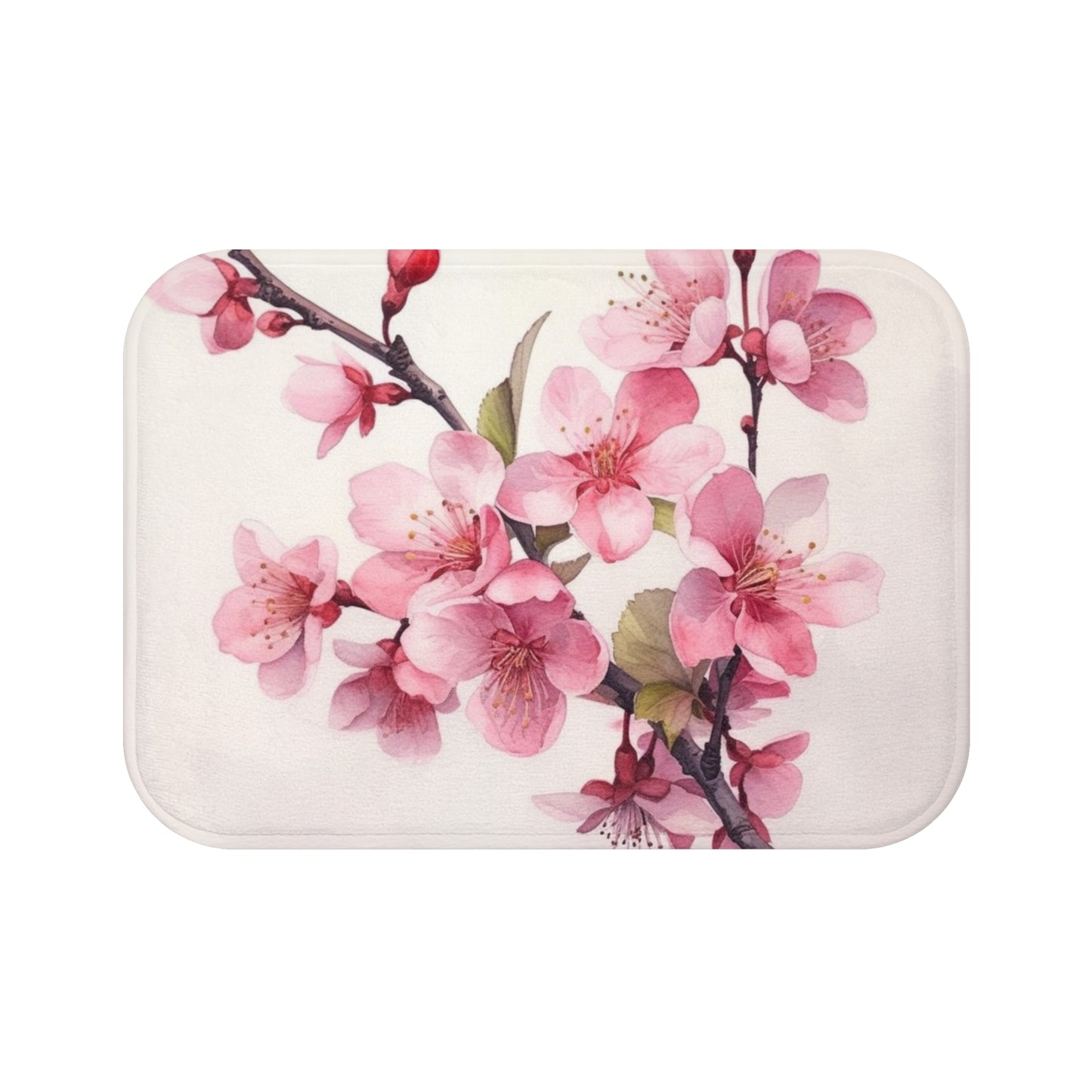 Artistic Flourish: Floral Watercolor Cherry Blossom Bathmat