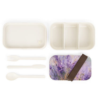 Lavender Elegance: Bento Box with Delicate Flower Drawings