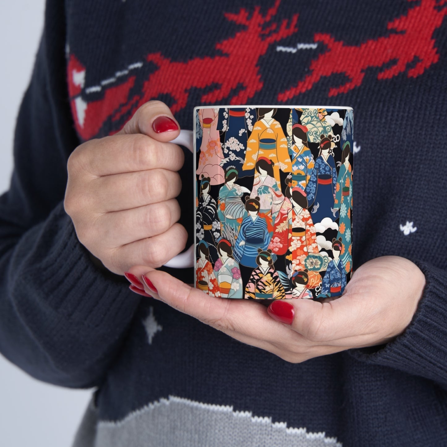 Ceramic Mug: Kimono Dreams - Embrace Japanese Artistry with Every Sip