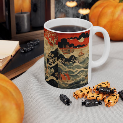 Ceramic Mug: Artistic Fusion - Where Japanese Tapestry Meets the Perfect Coffee Mug