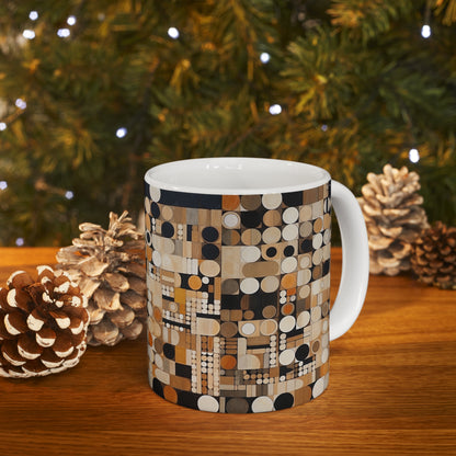 Earthy Grid Ceramic Mug: Graphic Black and White with Earthy Palette