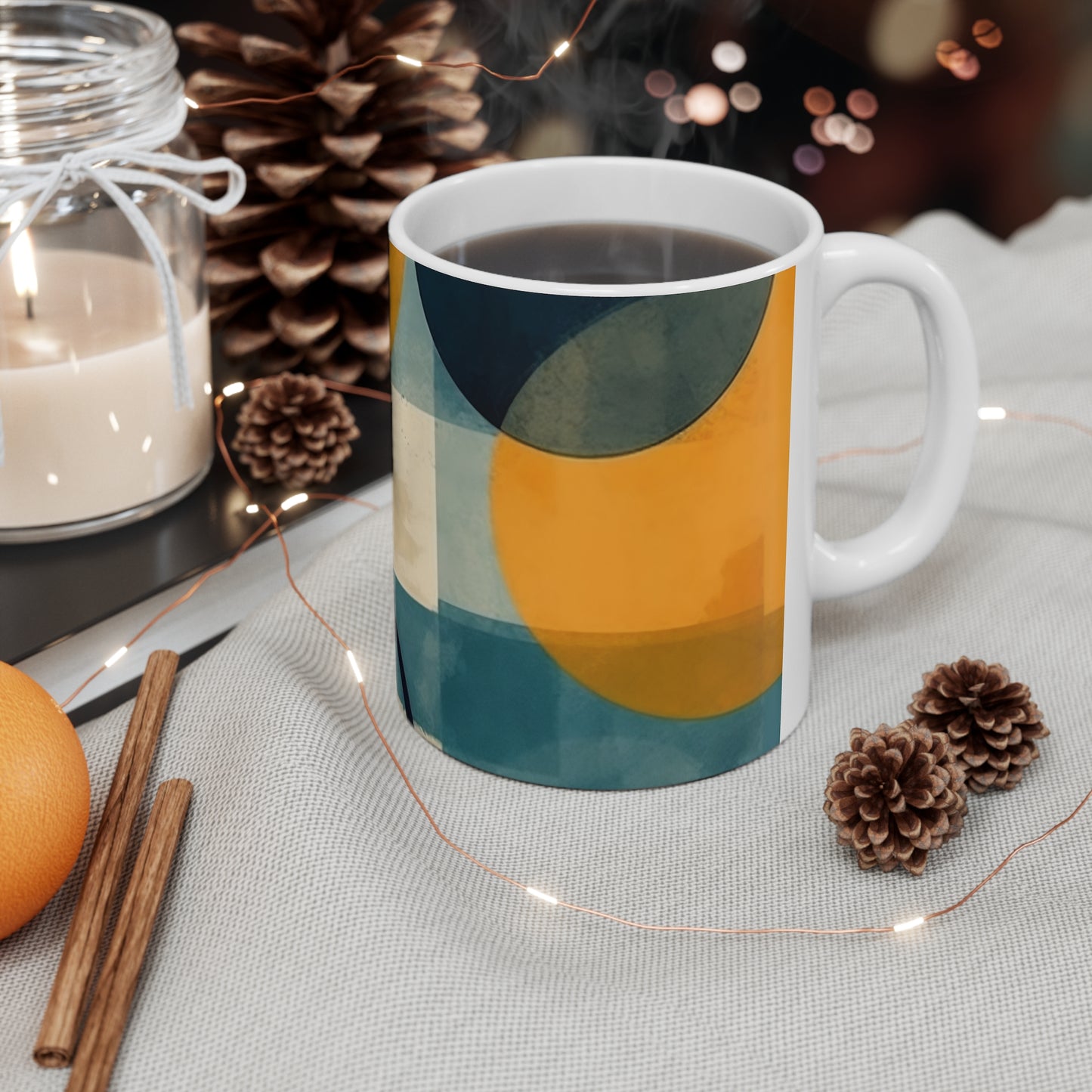 Retro Geometric Charm: Vintage Fashion-Inspired Coffee Mug with Midcentury Modern Touches