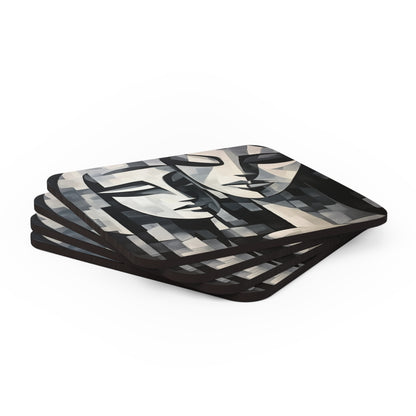 Abstract Oil Paint Corkwood Coaster Set: Cubist Artistry in a Portable Masterpiece