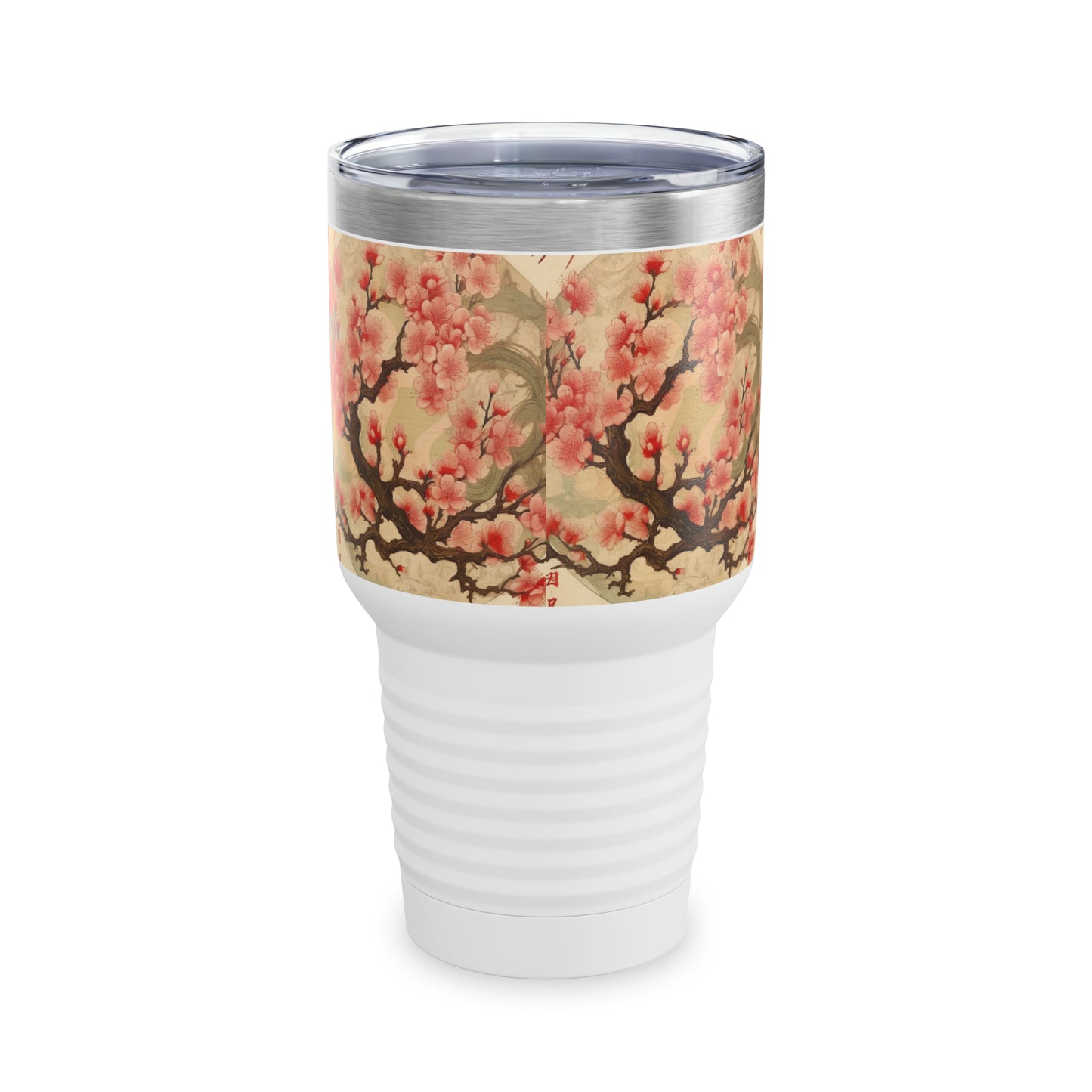 Whimsical Petal Whispers: Ringneck Tumbler with Enchanting Flower Drawings and Cherry Blossoms