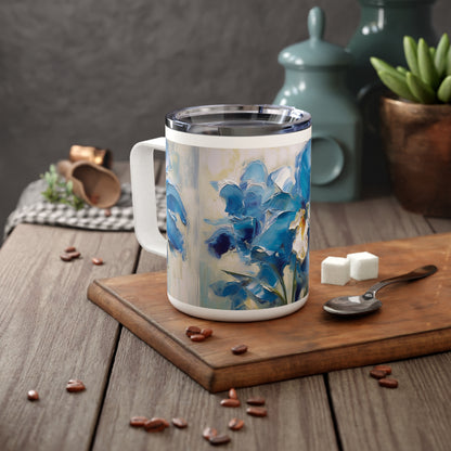 Embrace Artistic Expression with Blue Orchid Abstract Painting Insulated Coffee Mug