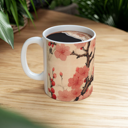 Nature's Artistry: Ceramic Mug Showcasing Delicate Flower Drawings