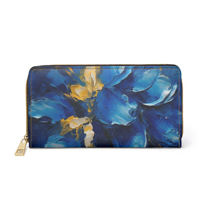 Abstract Wallpaper Zipper Wallet: Immersive Floral Beauty with Blue Orchid Motif