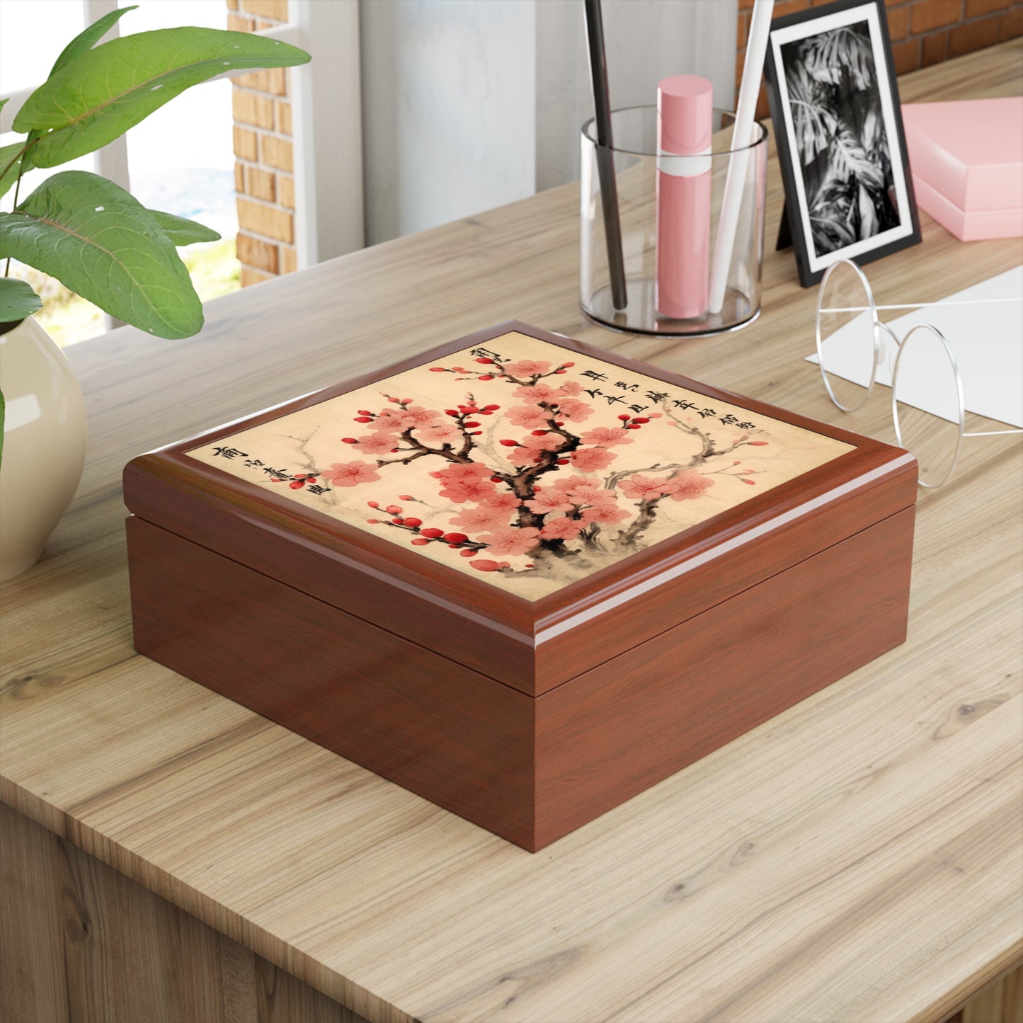 Floral Fusion: Jewelry Box Merging Cherry Blossom Beauty and Artistic Flower Drawings